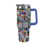 40 Oz Stainless Steel Insulated Water Bottle Mosaic Color Print Flip Straw Travel Coffee Mug Leak-Proof Car Cup with Lid and Straw