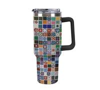 40 Oz Stainless Steel Insulated Water Bottle Mosaic Color Print Flip Straw Travel Coffee Mug Leak-Proof Car Cup with Lid and Straw