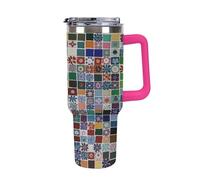 40 Oz Stainless Steel Insulated Water Bottle Mosaic Color Print Flip Straw Travel Coffee Mug Leak-Proof Car Cup with Lid and Straw