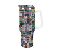 40 Oz Stainless Steel Insulated Water Bottle Mosaic Color Print Flip Straw Travel Coffee Mug Leak-Proof Car Cup with Lid and Straw