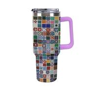 40 Oz Stainless Steel Insulated Water Bottle Mosaic Color Print Flip Straw Travel Coffee Mug Leak-Proof Car Cup with Lid and Straw