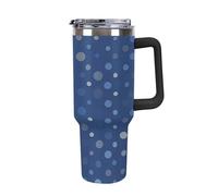 40 Oz Stainless Steel Insulated Water Bottle Navy Blue Polka Dot Pattern Print Flip Straw Travel Coffee Mug Leak-Proof Car Cup with Lid and Straw