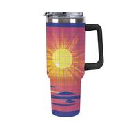 40 Oz Stainless Steel Insulated Water Bottle Palm Tree Sun and Grid in Vibrant Shades of. Print Flip Straw Travel Coffee Mug Leak-Proof Car Cup with Lid and Straw