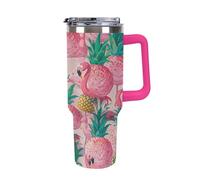 40 Oz Stainless Steel Insulated Water Bottle Pink Flamingo Pineapples Print Flip Straw Travel Coffee Mug Leak-Proof Car Cup with Lid and Straw