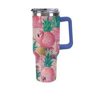 40 Oz Stainless Steel Insulated Water Bottle Pink Flamingo Pineapples Print Flip Straw Travel Coffee Mug Leak-Proof Car Cup with Lid and Straw