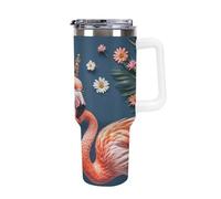 40 Oz Stainless Steel Insulated Water Bottle Pink Flamingo Print Flip Straw Travel Coffee Mug Leak-Proof Car Cup with Lid and Straw