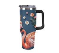 40 Oz Stainless Steel Insulated Water Bottle Pink Flamingo Print Flip Straw Travel Coffee Mug Leak-Proof Car Cup with Lid and Straw