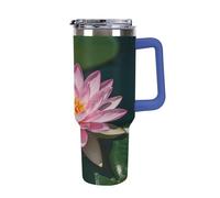 40 Oz Stainless Steel Insulated Water Bottle Pink Water Lily Print Flip Straw Travel Coffee Mug Leak-Proof Car Cup with Lid and Straw
