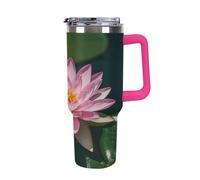 40 Oz Stainless Steel Insulated Water Bottle Pink Water Lily Print Flip Straw Travel Coffee Mug Leak-Proof Car Cup with Lid and Straw
