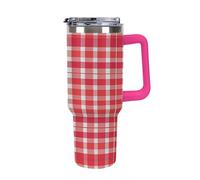 40 Oz Stainless Steel Insulated Water Bottle Red and White Checkered Print Flip Straw Travel Coffee Mug Leak-Proof Car Cup with Lid and Straw