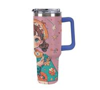 40 Oz Stainless Steel Insulated Water Bottle Retro Cute Style Print Flip Straw Travel Coffee Mug Leak-Proof Car Cup with Lid and Straw
