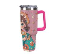 40 Oz Stainless Steel Insulated Water Bottle Retro Cute Style Print Flip Straw Travel Coffee Mug Leak-Proof Car Cup with Lid and Straw