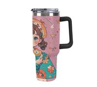 40 Oz Stainless Steel Insulated Water Bottle Retro Cute Style Print Flip Straw Travel Coffee Mug Leak-Proof Car Cup with Lid and Straw