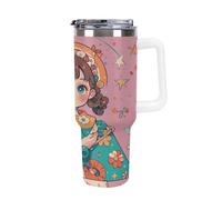 40 Oz Stainless Steel Insulated Water Bottle Retro Cute Style Print Flip Straw Travel Coffee Mug Leak-Proof Car Cup with Lid and Straw