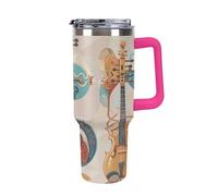 40 Oz Stainless Steel Insulated Water Bottle Various Stringed Instruments Print Flip Straw Travel Coffee Mug Leak-Proof Car Cup with Lid and Straw
