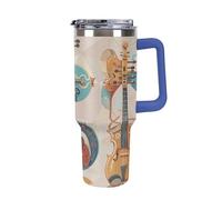40 Oz Stainless Steel Insulated Water Bottle Various Stringed Instruments Print Flip Straw Travel Coffee Mug Leak-Proof Car Cup with Lid and Straw