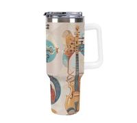 40 Oz Stainless Steel Insulated Water Bottle Various Stringed Instruments Print Flip Straw Travel Coffee Mug Leak-Proof Car Cup with Lid and Straw