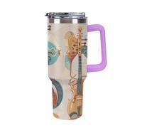 40 Oz Stainless Steel Insulated Water Bottle Various Stringed Instruments Print Flip Straw Travel Coffee Mug Leak-Proof Car Cup with Lid and Straw