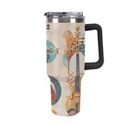 40 Oz Stainless Steel Insulated Water Bottle Various Stringed Instruments Print Flip Straw Travel Coffee Mug Leak-Proof Car Cup with Lid and Straw