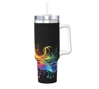 40 oz Stainless Steel Tumbler with Handle and Straw, Rainbow Musical Note Melody Car Cup Insulated Water Bottle Personalized Ice Bully Cup Hot/Cold Travel Coffee Mug Gifts, Cupholder Friendly