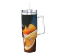 40 oz Stainless Steel Tumbler with Handle and Straw, Turtles emerging from oranges Car Cup Insulated Water Bottle Personalized Ice Bully Cup Hot/Cold Travel Coffee Mug Gifts, Cupholder Friendly