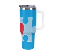 40 OZ Steel Vacuum Insulated Tumbler with Lid and Straw for Water, Iced Tea or Coffee, Smoothie and More White Handle Blue Puzzle Love Heart Pattern
