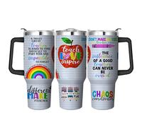 40 Oz Teacher Tumbler With Handle and Straw, Double Wall Coffee Travel Mug Leak Proof, Stainless Steel Cup, Reusable Insulated Water Bottle Gifts for Women