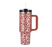 40 oz Thermal Mug with Straw and Handle, 1180 ml Double-Walled Stainless Steel Hot Cold Drinks Vacuum Drinking Cup, Coffee Mug for Home Travel (Leopard Print Red, Millilitres, 1180 ml)