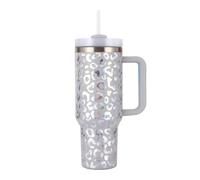 40 oz Thermal Mug with Straw and Handle, 1180 ml Double-Walled Stainless Steel Hot Cold Drinks Vacuum Drinking Cup, Coffee Mug for Home Travel (Leopard Print Grey, Millilitres, 1180 ml)