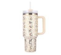 40 oz Thermal Mug with Straw and Handle, 1180 ml Double-Walled Stainless Steel Hot Cold Drinks Vacuum Drinking Cup, Coffee Mug for Home Travel (Leopard Print Beige, Millilitres, 1180 ml)