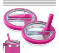 40 oz Tumbler Flip Straw Lid for Stanley Cup, 2 Pack Leak Proof Stanley Lid Replacement 40 oz for Stanley Quencher, Hotpink