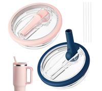 2 Pack 40 oz Tumbler Flip Straw Lid Replacement fit for Stanley Quencher, Spill Proof Tumbler Cover for Stanley Cup (pink blue)