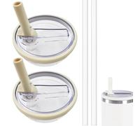 40 oz Tumbler Lid Replacement for Stanley Quencher, 2 Pack Flip Straw Replacement Lids with 2 Straws for 40 OZ Tumbler, Spill Proof Tumbler Covers for Stanley Cup, White