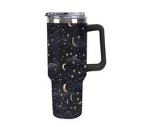 40 Oz Tumbler with Handle And Straw Stars And Moon on Dark Background Leak Resistant Tumblers Reusable Stainless Steel Travel Mug Fits in Cup Holder Vacuum Insulated Water Bottle for Women Men