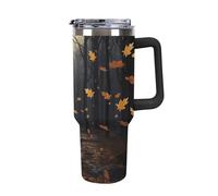 40 Oz Tumbler with Handle And Straw There Are Many Autumn Leaves Falling in The Forest Leak Resistant Tumblers Reusable Stainless Steel Travel Mug Fits in Cup Holder Vacuum Insulated Water Bottle for