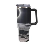 40 Oz Tumbler with Handle And Straw - Total Solar Eclipse Insulated Stainless Steel Water Bottle, Leak-Proof Double Wall Vacuum Thermal Cup, Car Cup Holder Friendly, BPA-Free Travel Mug