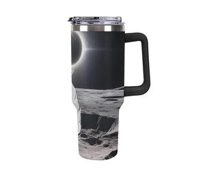 40 Oz Tumbler with Handle And Straw - Total Solar Eclipse Insulated Stainless Steel Water Bottle, Leak-Proof Double Wall Vacuum Thermal Cup, Car Cup Holder Friendly, BPA-Free Travel Mug