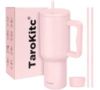 40 oz Tumbler with Handle, Leakproof Insulated Tumbler with Lid and Straw, Stainless Steel Travel Coffee Mug Cup, Car Cup Holder Friendly, Keep Cold for 30 Hours,Gifts for Women & Men, Light Pink