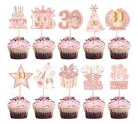 40 Pack 30th Cupcake Toppers Hello 30 Straight Outta 1996 Birthday Cake Decoration for Happy 30th Birthday Best Wishes 30 Years Cake Decoration for Birthday Wedding Anniversary Cake Decoration Rose