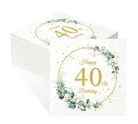 40 Pack 40th Birthday Napkins, Sage Green Eucalyptus Gold Happy Birthday Serviettes, Party Napkins for 40th Birthdays Table Decorations, Elegant Milestone Celebration Supplies