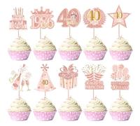 40 Pack 40th Cupcake Toppers Hello 40 Straight Outta 1986 Birthday Cake Decoration for Happy 40th Birthday Best Wishes 40 Years Cake Decoration for Birthday Wedding Anniversary Cake Decoration Rose