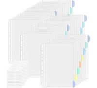 40 Pack A4 Plastic Sleeves Binder Separators with Tabs Binder Pocket 11 Holes Tabs Divider Binder Folders for 2/3/4 Ring Document Pouch Transparent for School Home Office