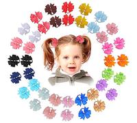 40 Pack Baby Hair Bows Ties | Safe Hair Elastics for Newborn, Toddler Girls (0-5 Years) | Soft Gentle, No Snag, BPA Free | 20 Colour Mini Bow Ponytail Holders for Thin Hair
