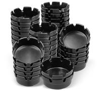40 Pack Black Plastic Ashtrays Round Ash Trays Bulk with Notches Melamine Cigarette Ashtrays for Bars Office Restaurant or Outdoor, 10cm