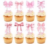 40 Pack Bow Cupcake Toppers Light Pink Girls Birthday Party Decorations Bowknot Cupcake Picks Princess Bow Birthday Decorations Bow Cake Toppers for Bridal Baby Shower Party Supplies