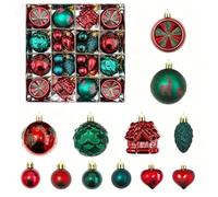 40-Pack Christmas Tree Baubles Set - Red & Green Shatterproof Ornaments | 6cm & 3cm Balls, Hearts, Pinecones | Glitter, Gloss & Patterned Holiday Decorations for Xmas Tree & Home