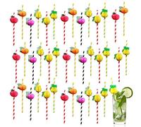 40 Pack Cocktail Straws, Summer Party Drink Decorations, 3D Fruit Straws, Drink Decorations, Biodegradable, Fun Hawaiian Tropical Party Straws, Paper Straws, for Cold Drinks, Juices (Random Color)