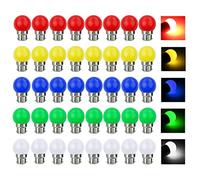 40 Pack Coloured Light Bulb B22 Bayonet LED Bulbs 3W Multi Color Light Bulbs Mood Ambiance Lighting for Home Decoration Party Patio Christmas Effect Lights Red Yellow Blue Green White