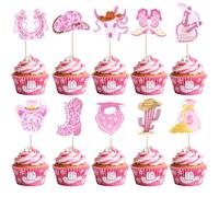 40 Pack Cowgirl Cupcake Toppers HorseShoe Hat and Boot Cupcake Picks Cactus Bandana Disco Cake Decorations for Western Cowgirl Theme Baby Shower Kids Birthday Lets Go Girls Party Supplies