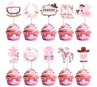 40 Pack Cowgirl Cupcake Toppers HorseShoe Hat and Boot Cupcake Picks Cactus Bandana Disco Cake Decorations for Western Cowgirl Theme Baby Shower Kids Birthday Lets Go Girls Party Supplies